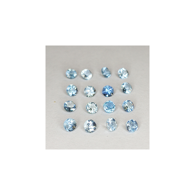 Acquamarina taglio rotondo da 1 ct, 2,5-2,6 mm, 16 pezzi