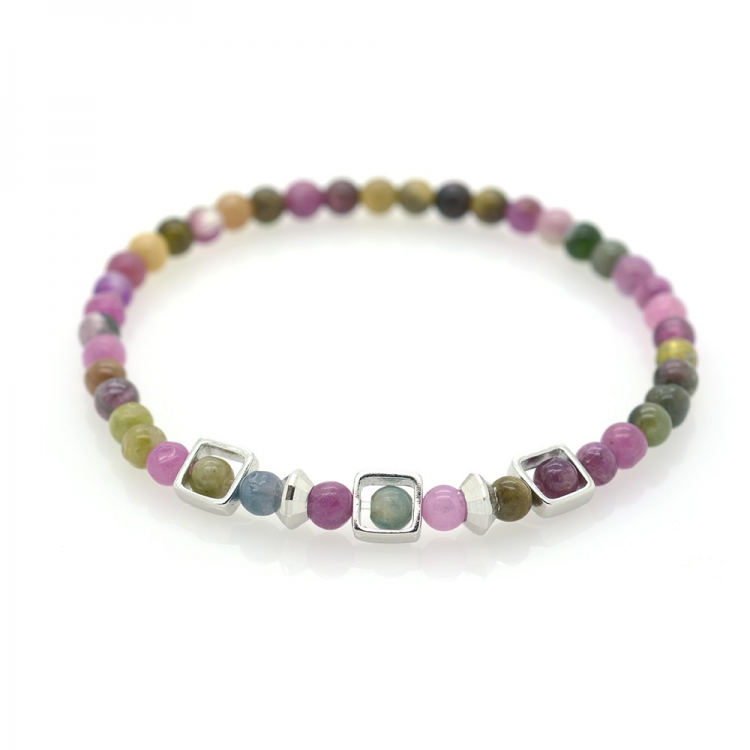 Tourmaline & 925 Sterling Silver Square Bracelet