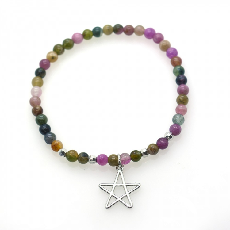 Bracciale in Tormalina con 925 Argento Sterlina Pentagrama