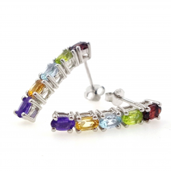 Boucles d’oreilles multi-gemmes et argent sterling 925