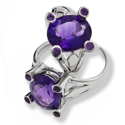 Rhodium-plated 925 Silver Ring with Amethyst