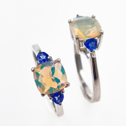 Opal and Tanzanite Ring in 925 Rhodium-Plated Silver