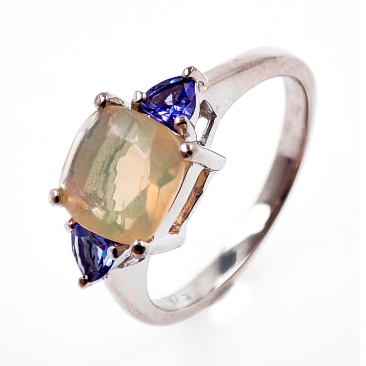 Opal and Tanzanite Ring in 925 Rhodium-Plated Silver