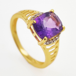 925 Silver Gold Plated Ring with Amethyst and Zircon