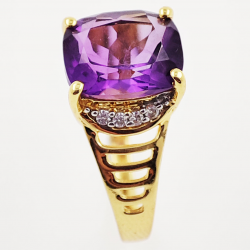 925 Silver Gold Plated Ring with Amethyst and Zircon