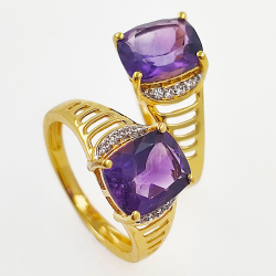 925 Silver Gold Plated Ring with Amethyst and Zircon