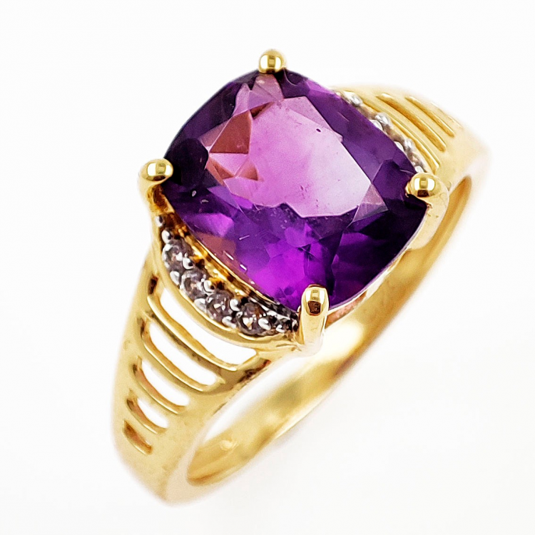 925 Silver Gold Plated Ring with Amethyst and Zircon