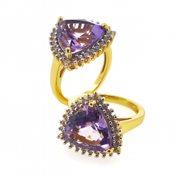 925 Silver Gold Plated Ring with Amethyst and Zircon