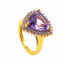 925 Silver Gold Plated Ring with Amethyst and Zircon