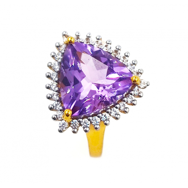 925 Silver Gold Plated Ring with Amethyst and Zircon