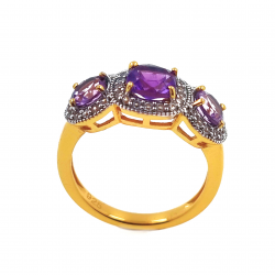 925 Silver Gold Plated Ring with Amethyst and Zircon