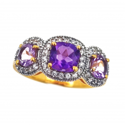 925 Silver Gold Plated Ring with Amethyst and Zircon