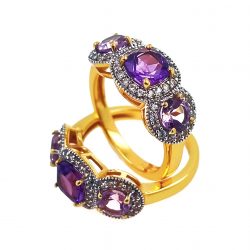 925 Silver Gold Plated Ring with Amethyst and Zircon