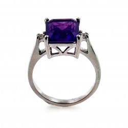 Rhodium-plated 925 Silver Ring with Amethyst and Zircon