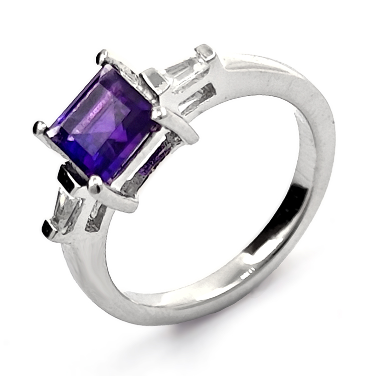 copy of Rhodium-plated 925 Silver Ring with Amethyst and Zircon