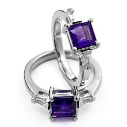 copy of Rhodium-plated 925 Silver Ring with Amethyst and Zircon