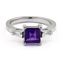 copy of Rhodium-plated 925 Silver Ring with Amethyst and Zircon