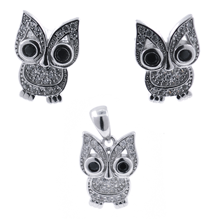 Pendentif hibou avec zircons et argent 925