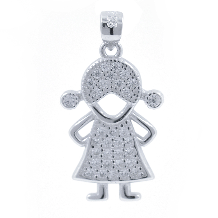 Pendentif fille avec zircone et argent 925