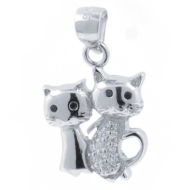 Pendentif Chat Zircons et Argent 925