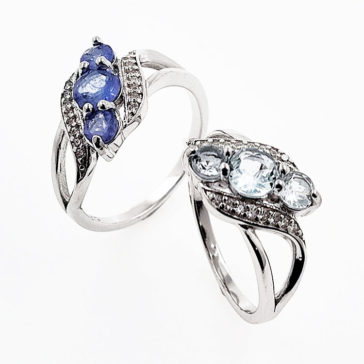 Anello in argento sterling 925 con acquamarina o tanzanite