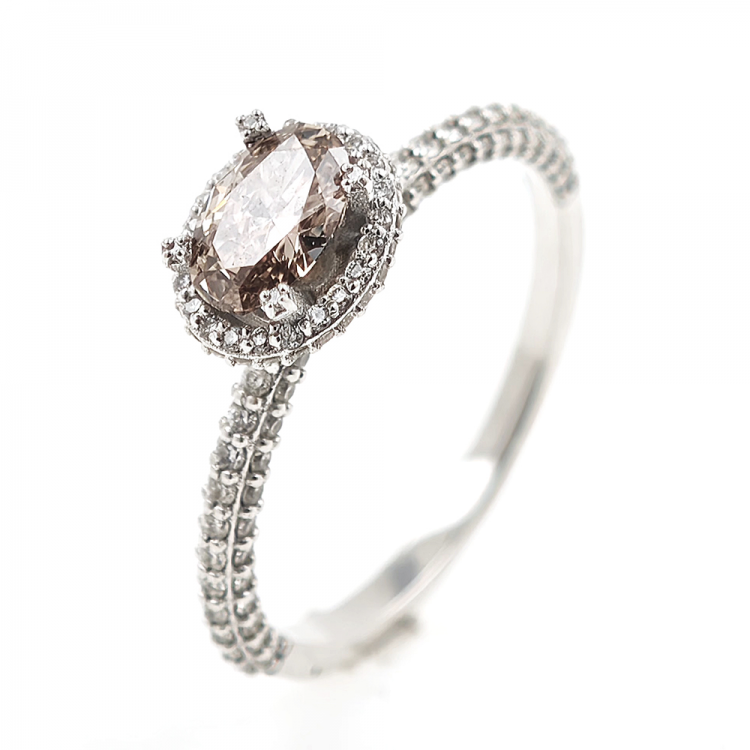 Anello in oro con diamante champagne di 0,52 carati + diamante bianco di 0,61 carati