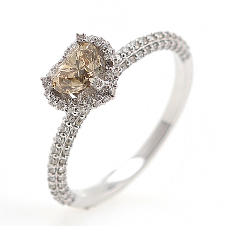 Gold ring with champagne diamond 0.50ct + 0.60ct white diamonds