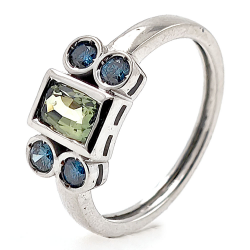 Gold ring with No Heat Green Sapphire and Blue Diamonds