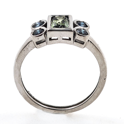 Gold ring with No Heat Green Sapphire and Blue Diamonds