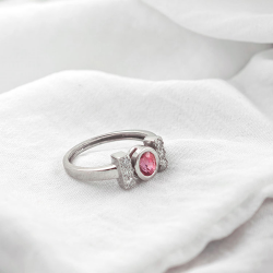 Anello d'oro con zaffiro Padparadscha No Heat e diamanti dello Sri Lank