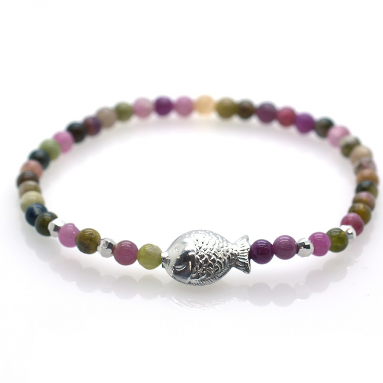 Tourmaline & 925 Sterling Silver Fish Bracelet