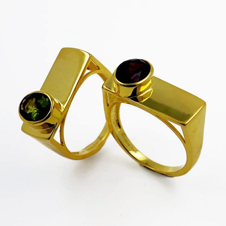 Yellow gold plated 925 sterling silver and gemstone ring