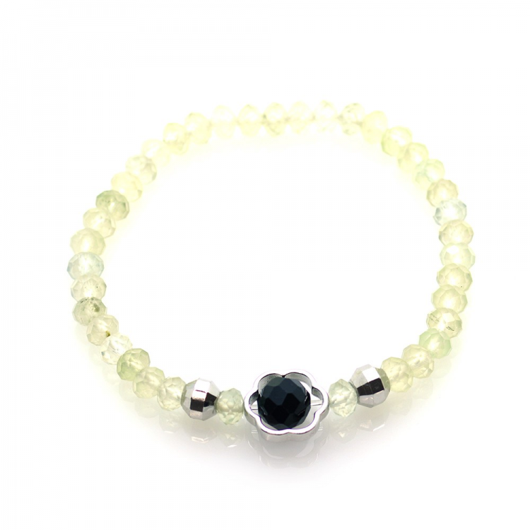 Prehnite & Spinel & 925 Sterling Silver Flower Bracelet