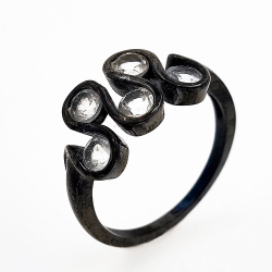 Black rhodium plated 925 sterling silver and gemstone ring