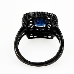 Sapphire ring with topaz Silver 925 rhodium plated black