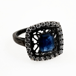 Sapphire ring with topaz Silver 925 rhodium plated black