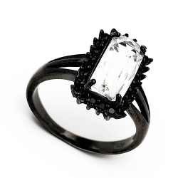 Quartz ring with Spinel 925 silver rhodium plated black