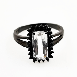 Quartz ring with Spinel 925 silver rhodium plated black