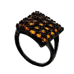 Black rhodium plated sterling silver 925 gemstone ring