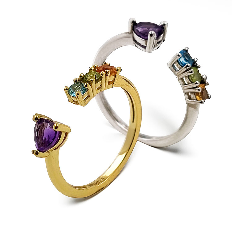 Gemstone ring in 925 silver rhodium or yellow gold plated.