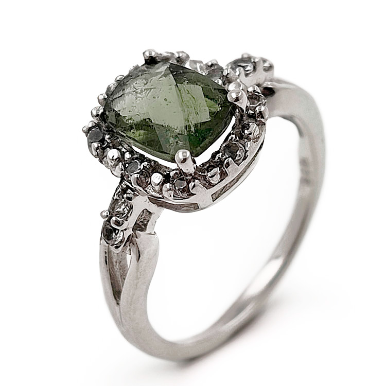 copy of Bague en Moldavite et topaze blanche en argent 925 rhodié