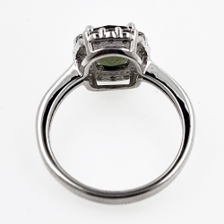 Moldavite ring with white topaz in 925 Sterling silver rhodium plated