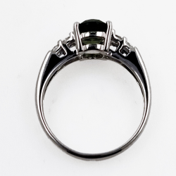 Moldavite ring with white topaz in 925 Sterling silver rhodium plated