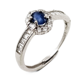 Sapphire ring with zirconia Rhodium plated silver 925