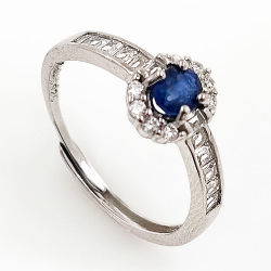 Sapphire ring with zirconia Rhodium plated silver 925