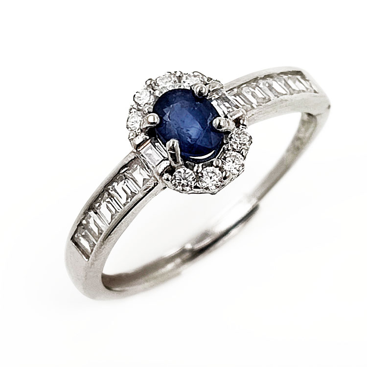 Sapphire ring with zirconia Rhodium plated silver 925