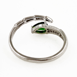 Chromodiopside ring with zirconia in 925 Sterling silver with rhodium plating