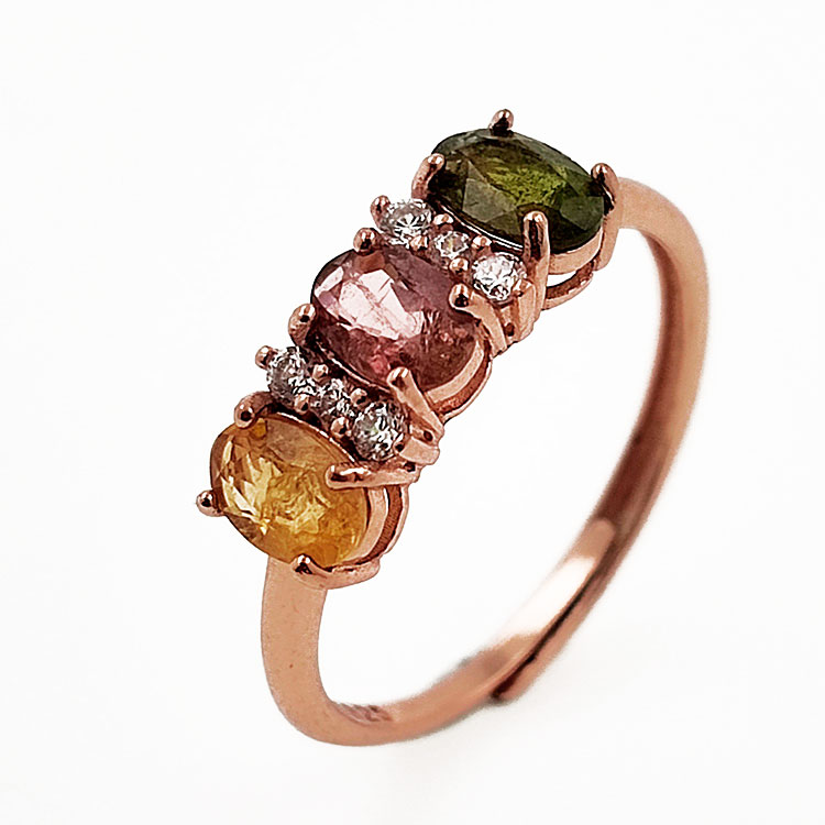 Tourmaline ring with zirconia in 925 sterling silver rose gold plated