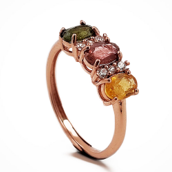 Tourmaline ring with zirconia in 925 sterling silver rose gold plated