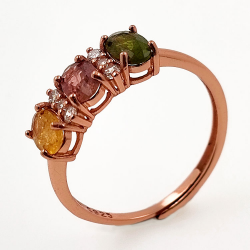 Tourmaline ring with zirconia in 925 sterling silver rose gold plated